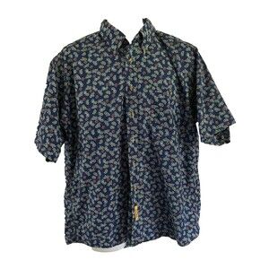 Vintage BD Baggies Shirt Mens Large Paisley Button Up Short Sleeve Blue 90s
